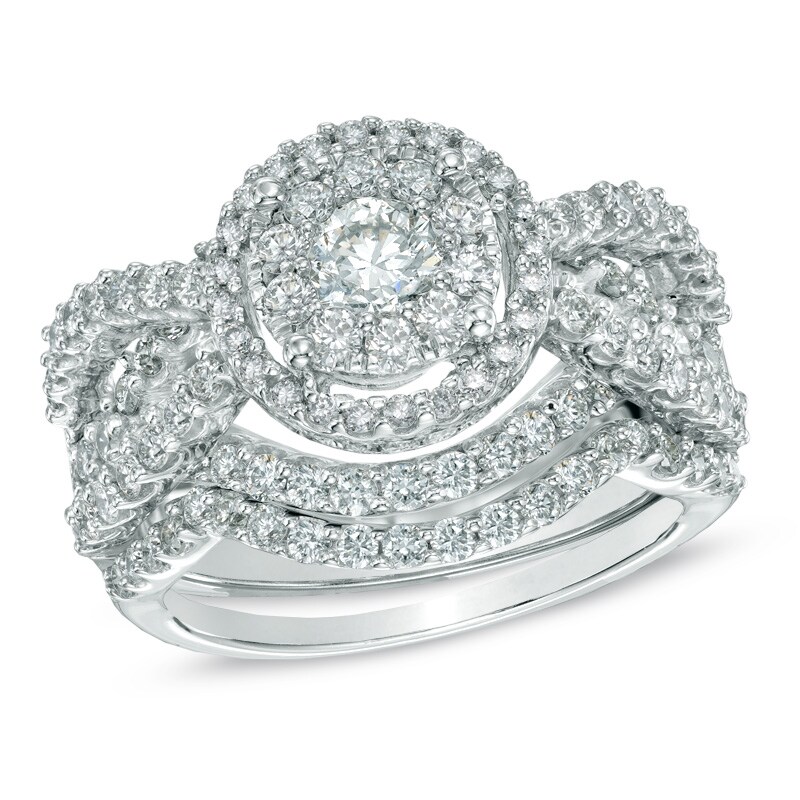 2.00 CT. T.W. Diamond Cluster Bridal Set in 14K White Gold