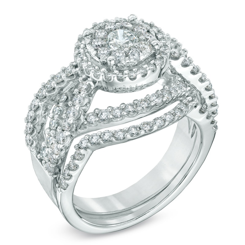 2.00 CT. T.W. Diamond Cluster Bridal Set in 14K White Gold