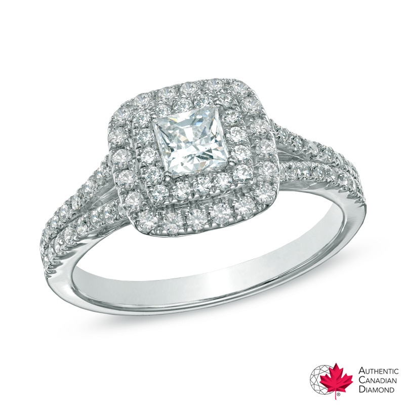 1.00 CT. T.W. Certified Canadian Diamond Double Square Frame Engagement Ring in 14K White Gold (I/I1)