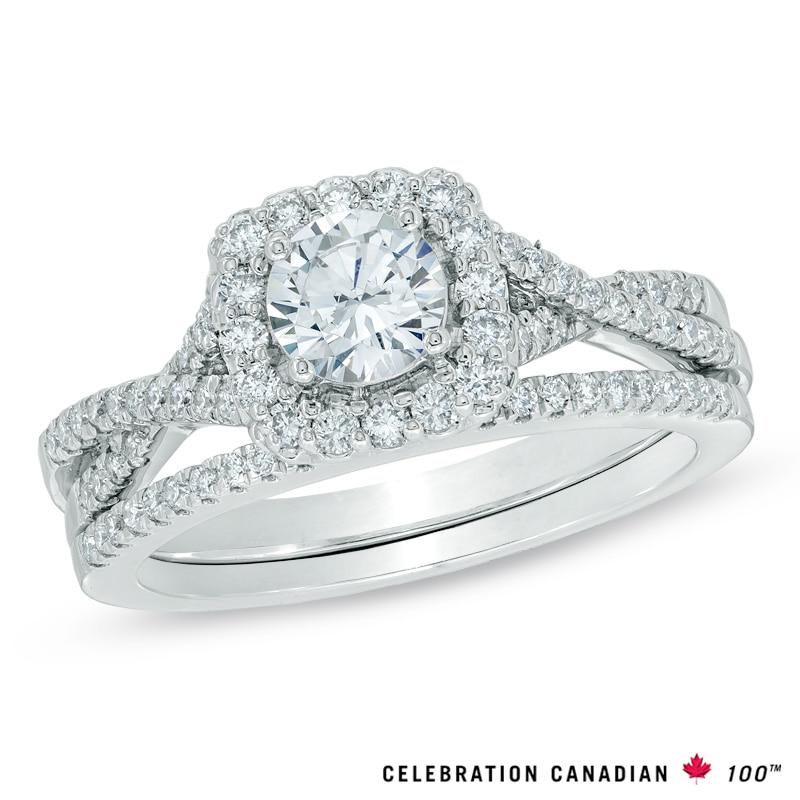 Main Image 1 of Celebration Canadian Lux® 1.00 CT. T.W. Certified Diamond Bridal Set in 18K White Gold (I/SI2)