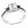 Thumbnail Image 1 of 6.5mm Lab-Created White Sapphire and 0.32 CT. T.W. Black Diamond Ring in Sterling Silver
