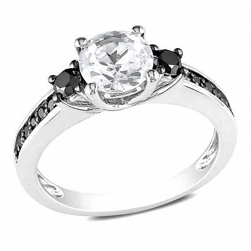 6.5mm Lab-Created White Sapphire and 0.32 CT. T.W. Black Diamond Ring in Sterling Silver