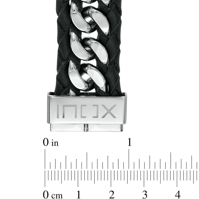 Bracelet in Black Leather and Grey Stainless Steel - 8.5"