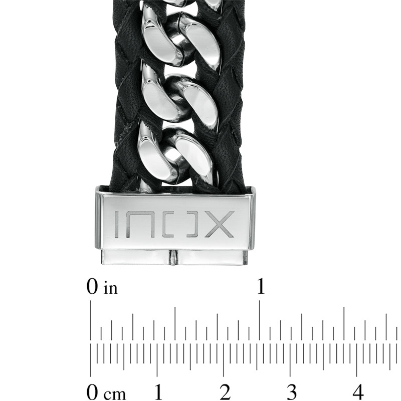 Main Image 2 of Bracelet in Black Leather and Grey Stainless Steel - 8.5"