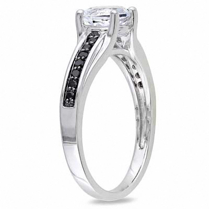 6.5mm Lab-Created White Sapphire and 0.14 CT. T.W. Black Diamond Ring Sterling Silver