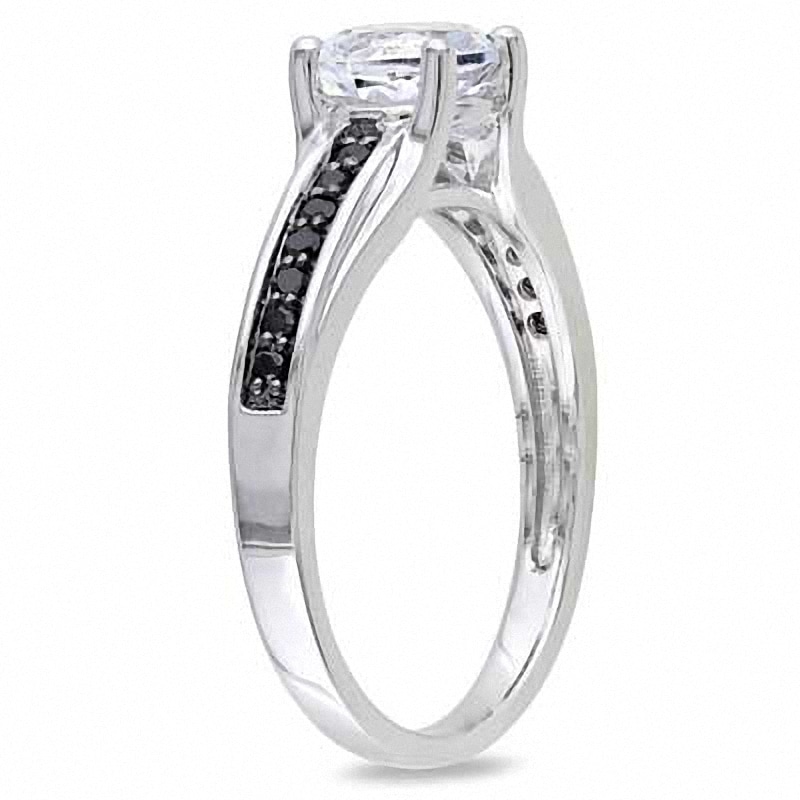 6.5mm Lab-Created White Sapphire and 0.14 CT. T.W. Black Diamond Ring in Sterling Silver