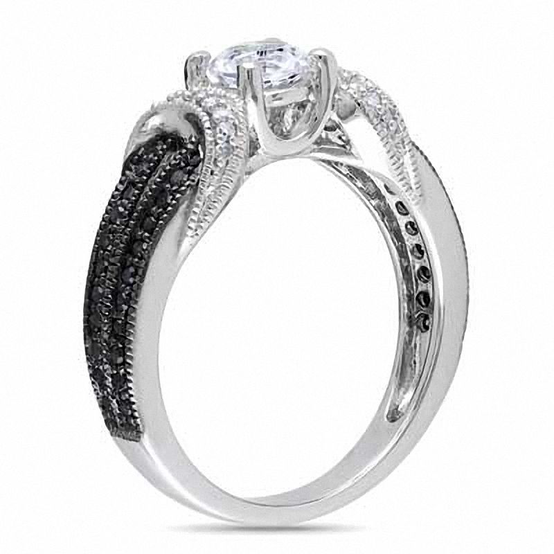 5.0mm Lab-Created White Sapphire and 0.24 CT. T.W. Enhanced Black Diamond Ring Sterling Silver