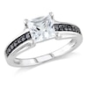 6.0mm Square-Cut Lab-Created White Sapphire and 0.14 CT. T.W. Black Diamond Ring in Sterling Silver