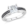 Thumbnail Image 0 of 6.0mm Princess-Cut White Lab-Created Sapphire and 0.14 CT. T.W. Black Diamond Ring in Sterling Silver