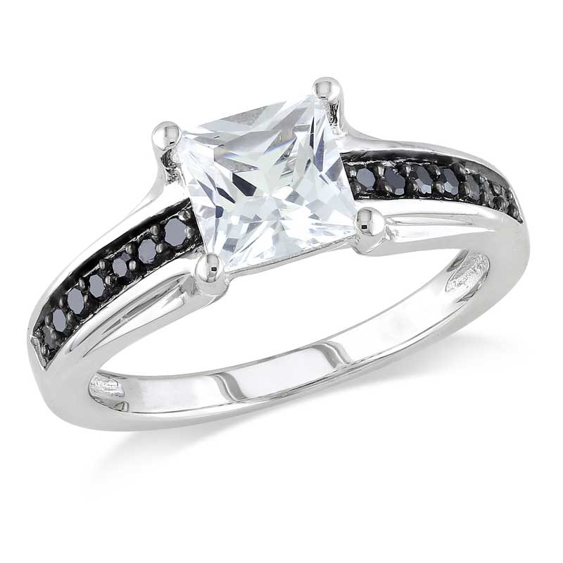 6.0mm Princess-Cut White Lab-Created Sapphire and 0.14 CT. T.W. Black Diamond Ring in Sterling Silver