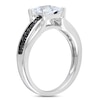 Thumbnail Image 1 of 6.0mm Princess-Cut White Lab-Created Sapphire and 0.14 CT. T.W. Black Diamond Ring in Sterling Silver