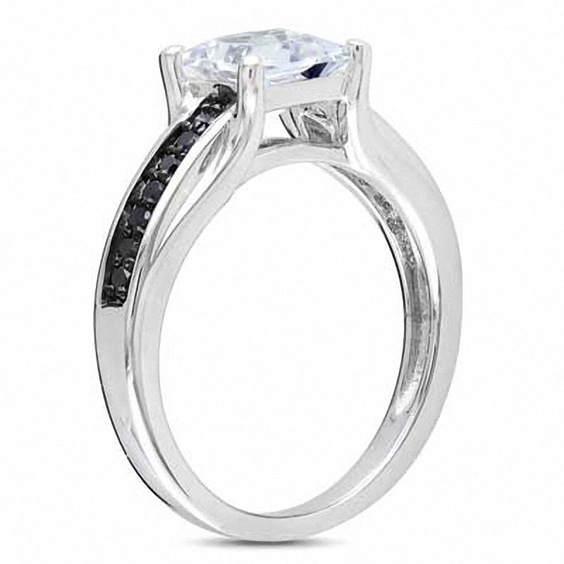 6.0mm Princess-Cut White Lab-Created Sapphire and 0.14 CT. T.W. Black Diamond Ring Sterling Silver