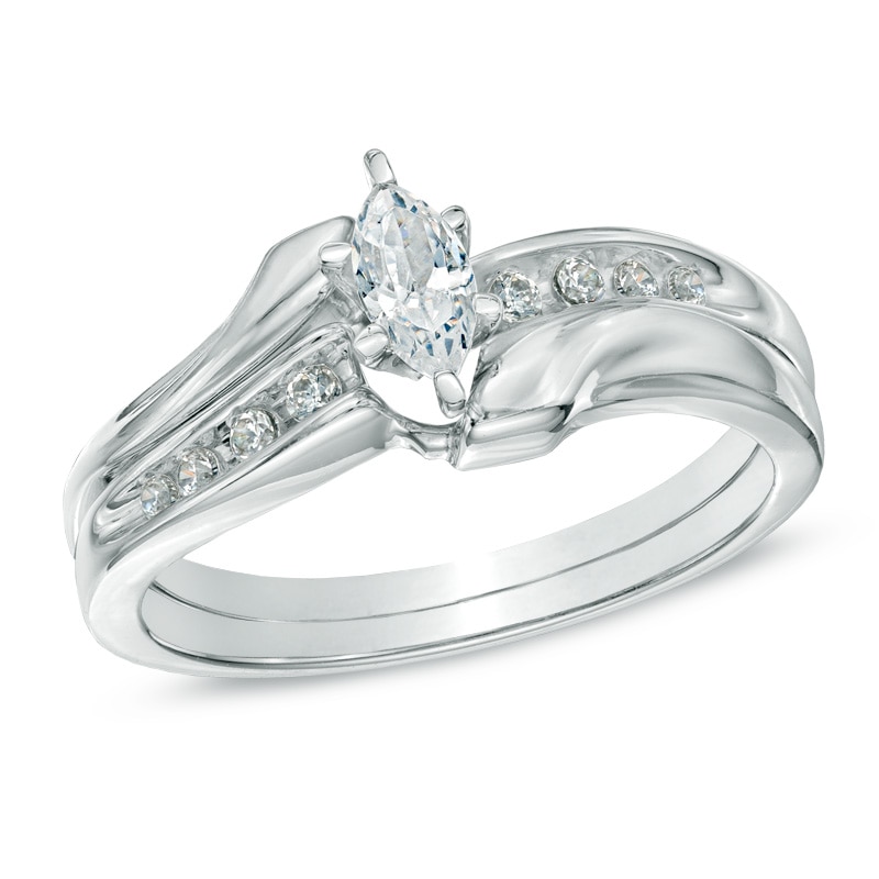 0.50 CT. T.W. Marquise Diamond Bypass Bridal Set in 10K White Gold