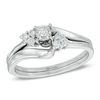 Thumbnail Image 1 of 0.16 CT. T.W. Diamond Three Stone Slant Bridal Set in 10K White Gold