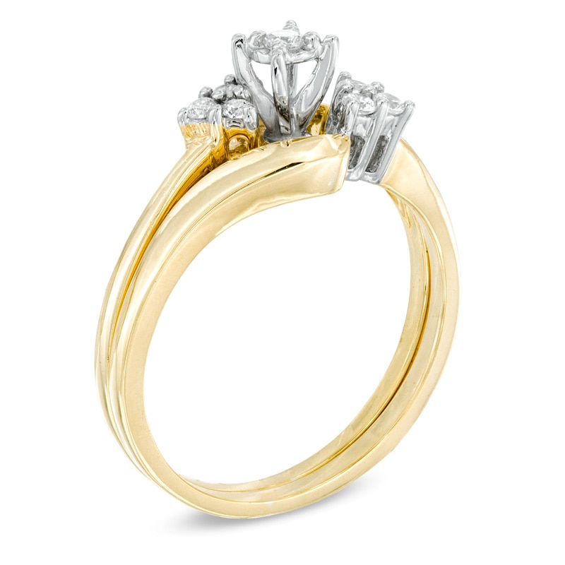 Main Image 2 of 0.16 CT. T.W. Diamond Three Stone Slant Bridal Set in 10K Gold