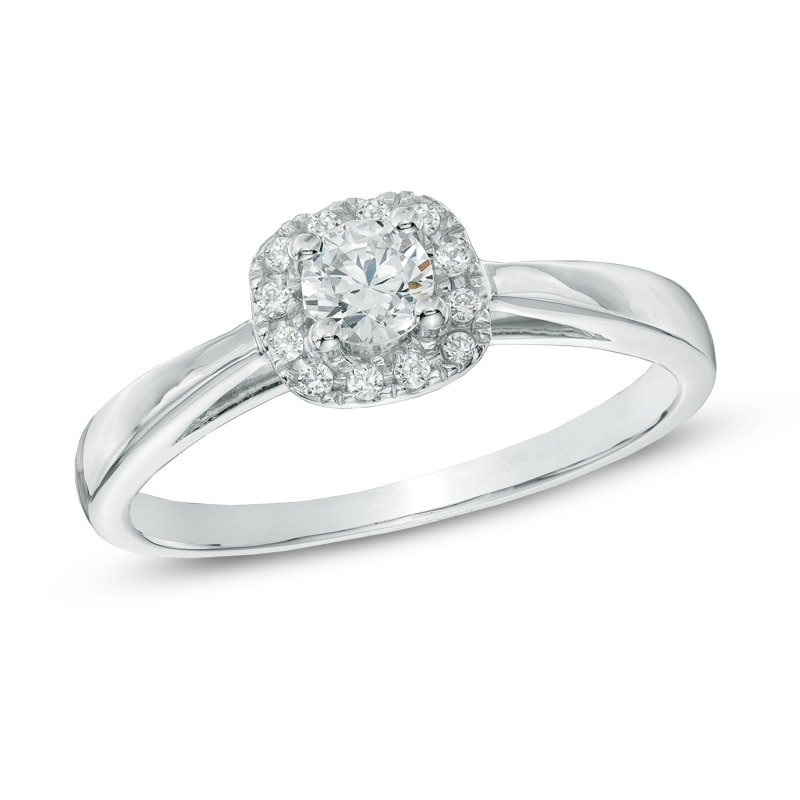 0.33 CT. T.W. Diamond Cushion Frame Engagement Ring in 10K White Gold|Peoples Jewellers