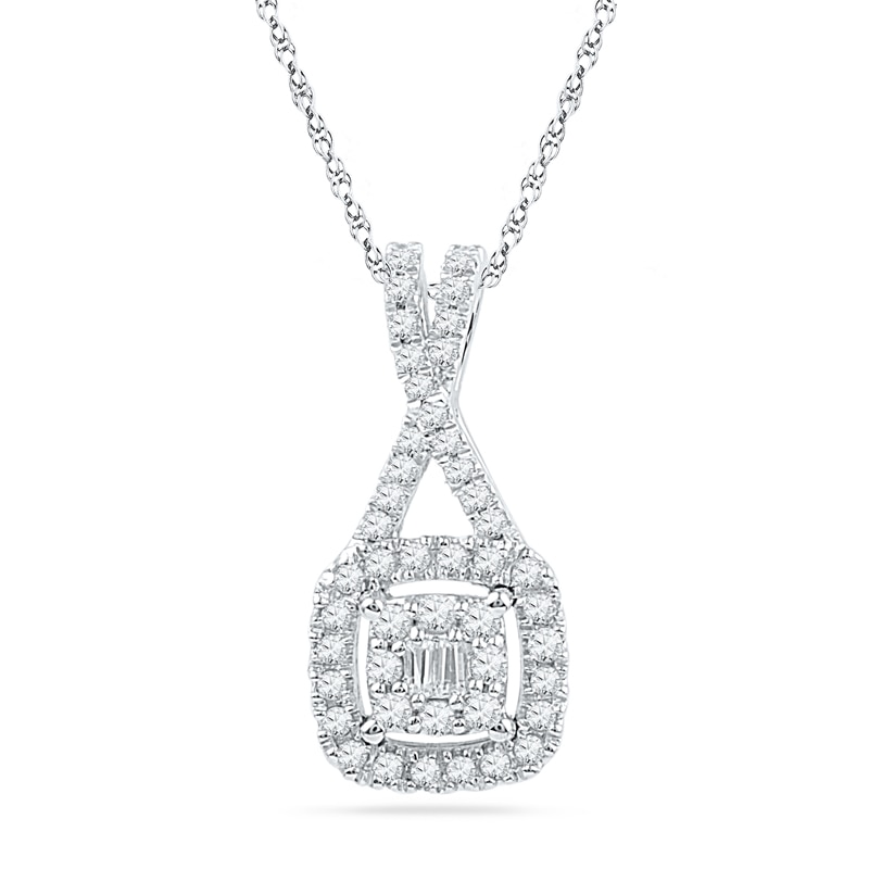 0.25 CT. T.W. Diamond Square Cluster Pendant in 10K White Gold|Peoples Jewellers