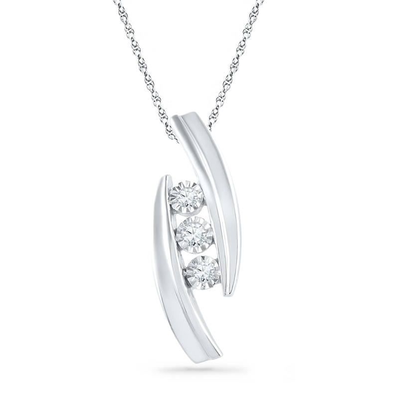 0.10 CT. T.W. Diamond Three Stone Pendant in Sterling Silver|Peoples Jewellers