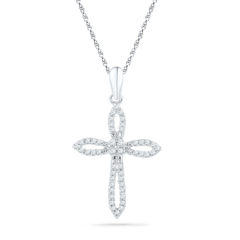 0.16 CT. T.W. Diamond Cross Pendant in Sterling Silver|Peoples Jewellers
