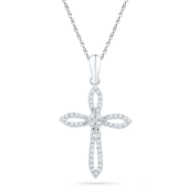 0.16 CT. T.W. Diamond Cross Pendant in Sterling Silver