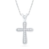 Thumbnail Image 0 of 0.16 CT. T.W. Diamond Lined Cross Pendant in Sterling Silver