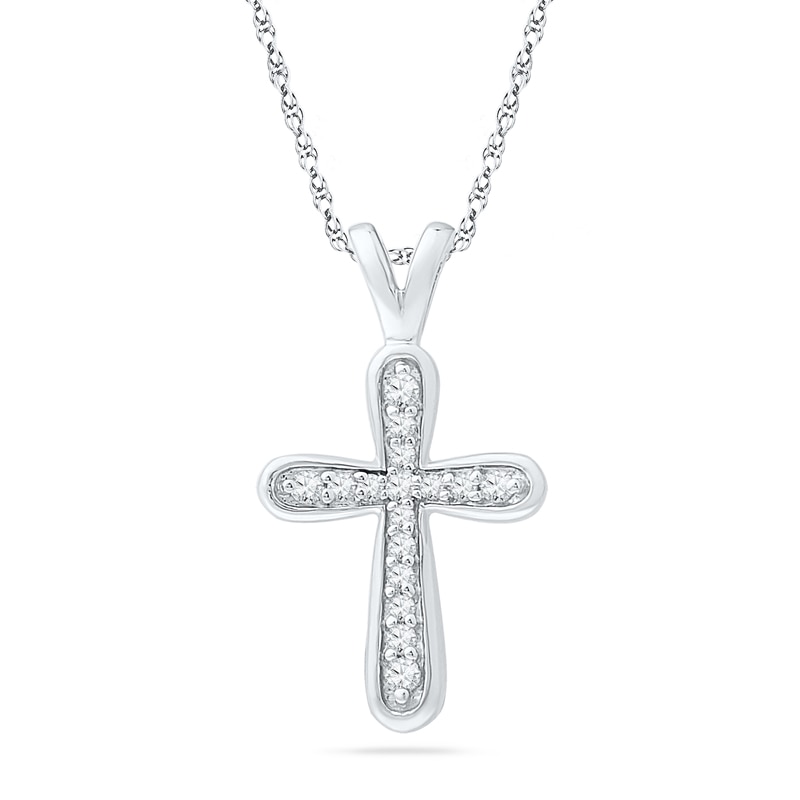 0.16 CT. T.W. Diamond Lined Cross Pendant in Sterling Silver