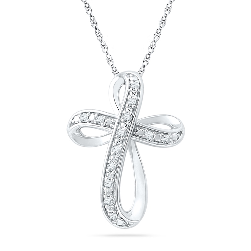 0.05 CT. T.W. Diamond Looping Cross Pendant in Sterling Silver|Peoples Jewellers