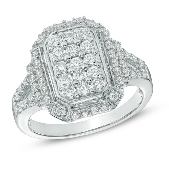 1.00 CT. T.W. Diamond Rectangular Cluster Ring in 10K White Gold ...