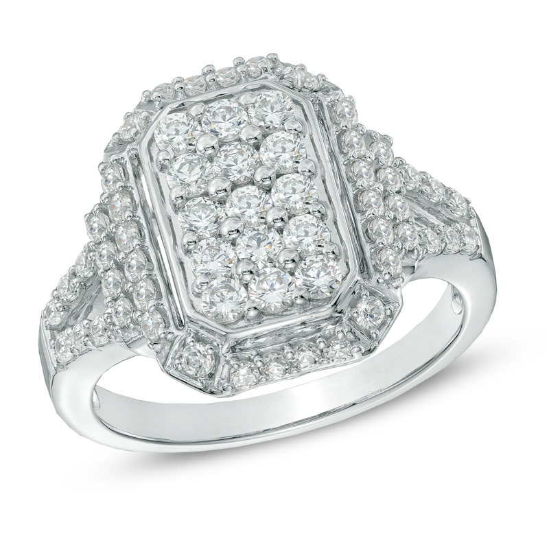 1.00 CT. T.W. Diamond Rectangular Cluster Ring in 10K White Gold|Peoples Jewellers