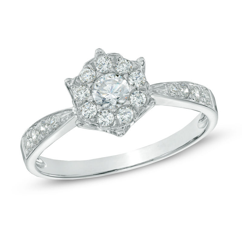 0.50 CT. T.W. Diamond Cluster Ring in 10K White Gold