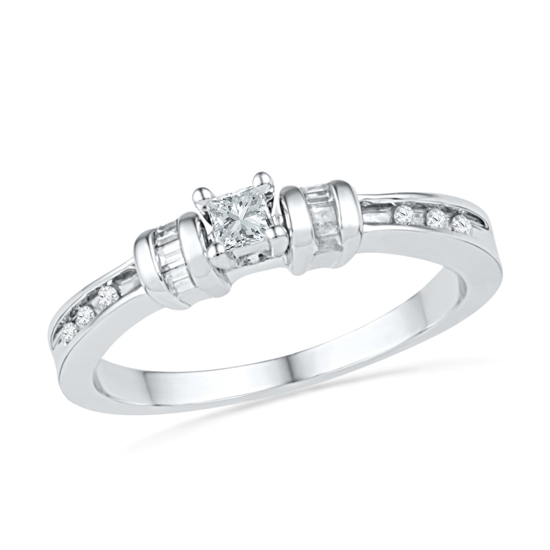 0.20 CT. T.W. Princess-Cut Diamond Three Stone Promise Ring in 10K White Gold|Peoples Jewellers