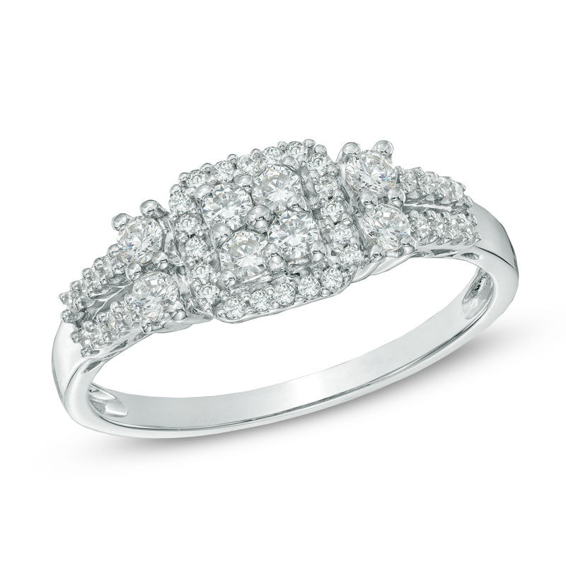 0.33 CT. T.W. Quad Diamond Frame Engagement Ring in 10K White Gold|Peoples Jewellers