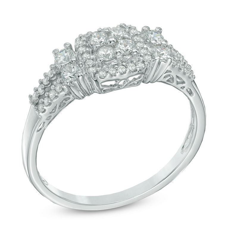 0.33 CT. T.W. Quad Diamond Frame Engagement Ring 10K White Gold