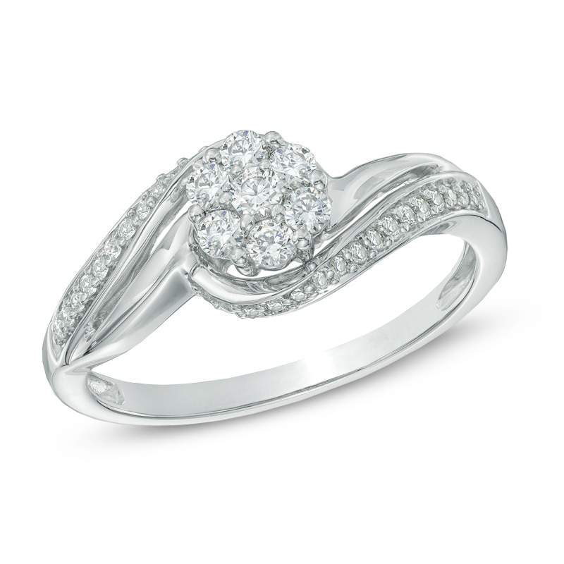 0.33 CT. T.W. Diamond Cluster Swirl Engagement Ring in 10K White Gold|Peoples Jewellers