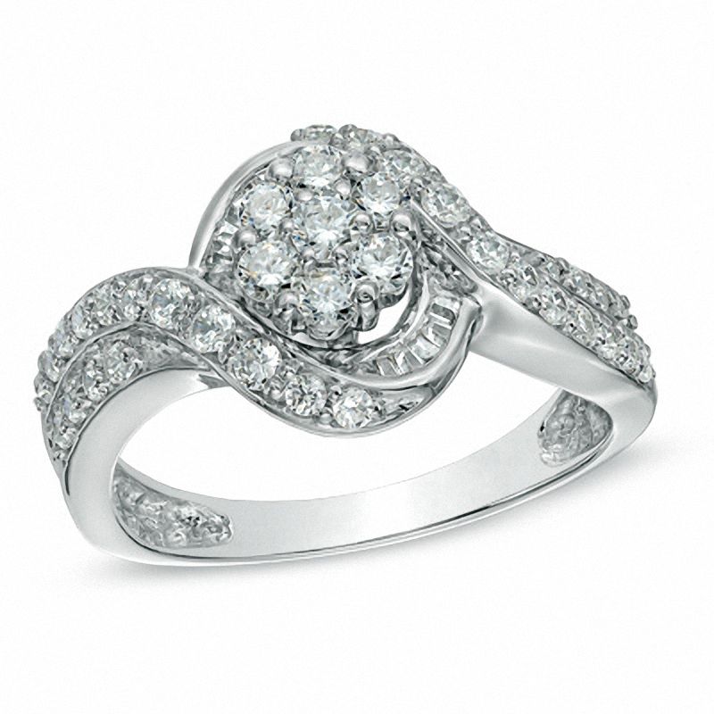 0.75 CT. T.W. Diamond Cluster Engagement Ring in 10K White Gold