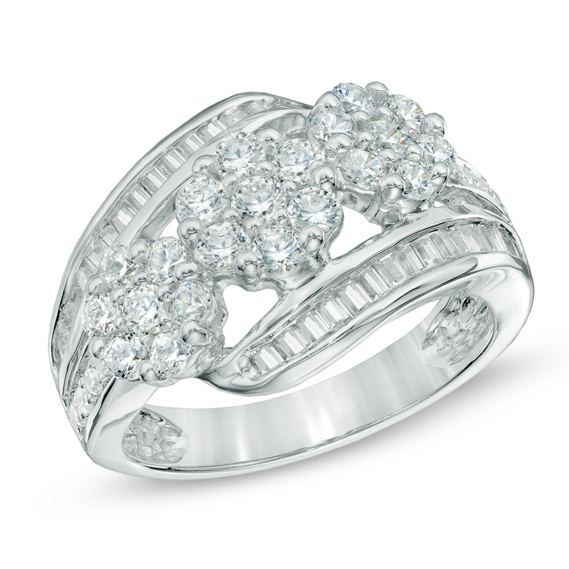 1.50 CT. T.W. Diamond Triple Cluster Ring in 14K White Gold