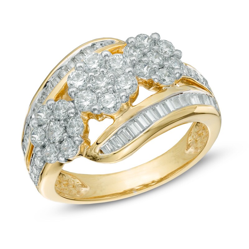 1.50 CT. T.W. Diamond Triple Cluster Ring in 14K Gold