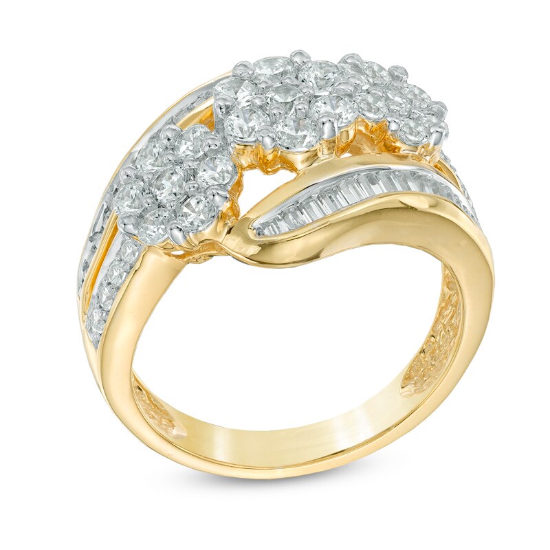 1.50 CT. T.W. Diamond Triple Cluster Ring in 14K Gold