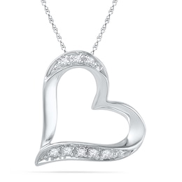 Diamond Accent Tilted Heart Pendant in 10K White Gold