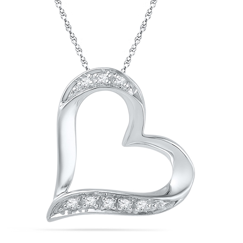 Diamond Accent Tilted Heart Pendant in 10K Gold|Peoples Jewellers