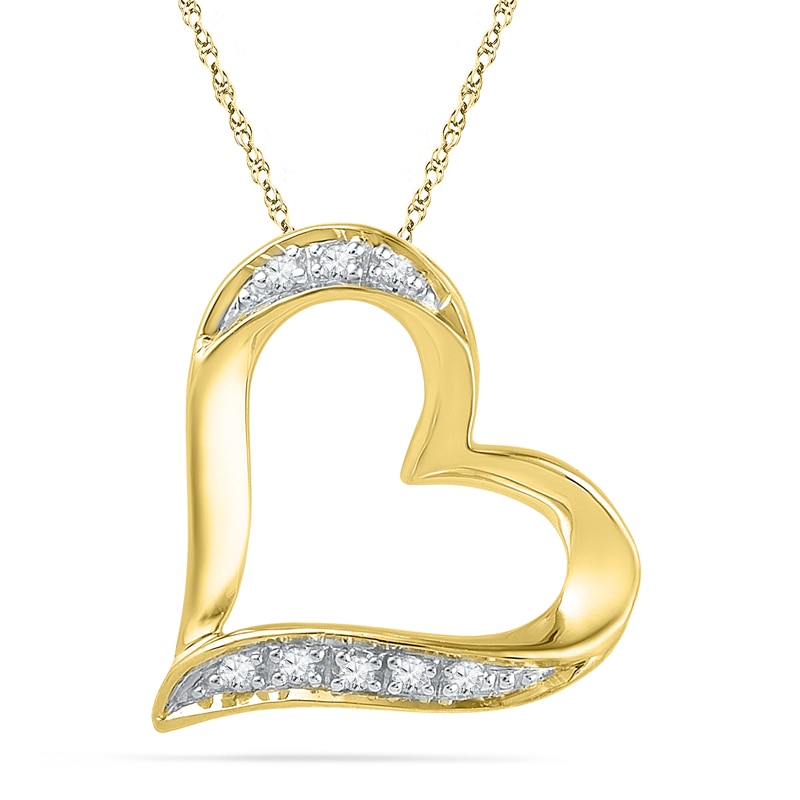 Diamond Accent Tilted Heart Pendant in 10K Gold
