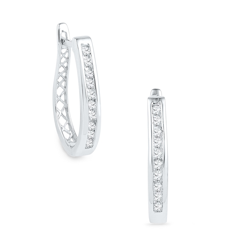 0.40 CT. T.W. Diamond Oval Hoop Earrings in 10K White Gold|Peoples Jewellers