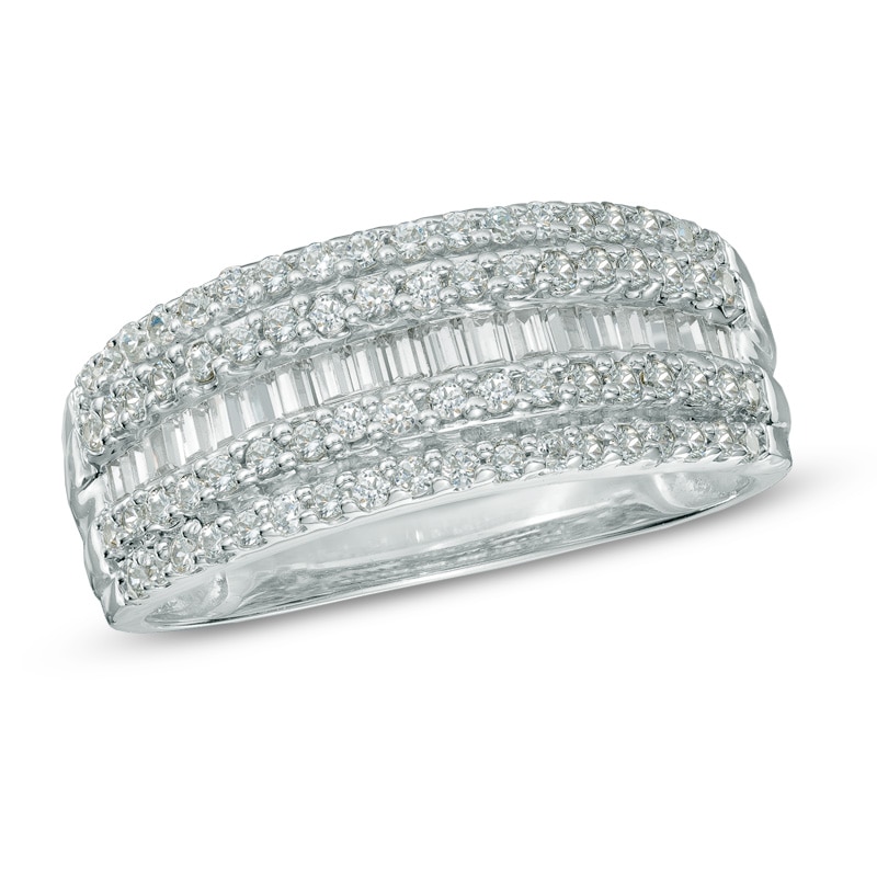 0.50 CT. T.W. Baguette and Round Diamond Layered Band in 10K White Gold|Peoples Jewellers