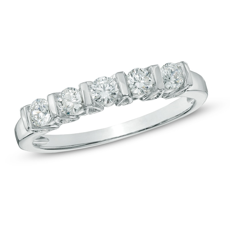 0.50 CT. T.W. Diamond Five Stone Band in 10K White Gold|Peoples Jewellers