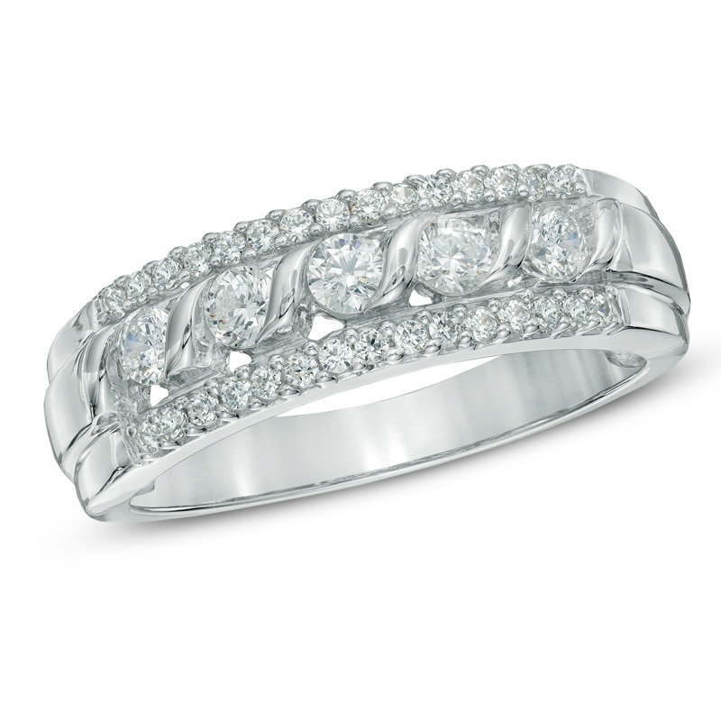 0.50 CT. T.W. Diamond Five Stone Swirl Anniversary Band in 10K White Gold