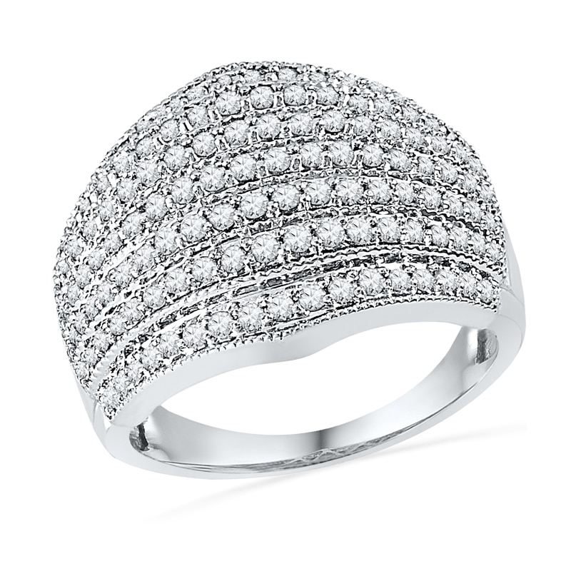 1.00 CT. T.W. Diamond Multi-Row Anniversary Band in 10K White Gold ...