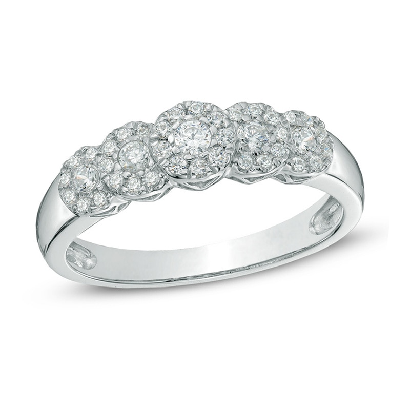 0.33 CT. T.W. Diamond Five Stone Frame Ring in 10K White Gold|Peoples Jewellers