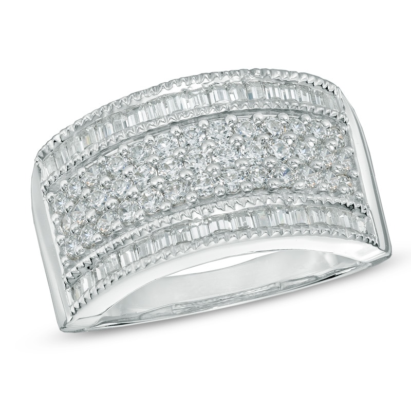 1.00 CT. T.W. Baguette and Round Diamond Multi-Row Band in 10K White Gold