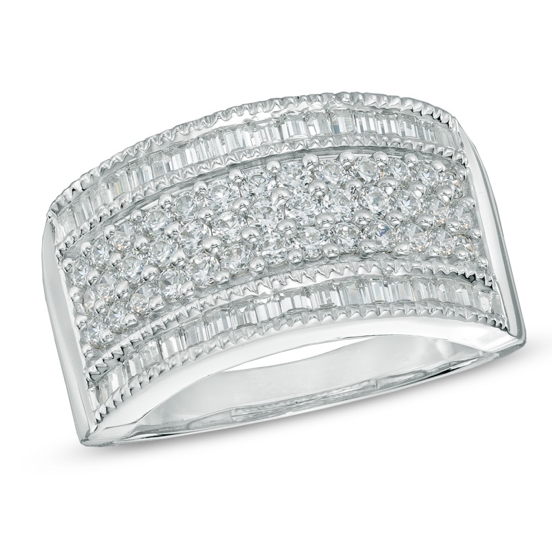 1.00 CT. T.W. Baguette and Round Diamond Multi-Row Band in 10K White Gold|Peoples Jewellers