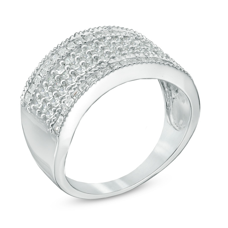 1.00 CT. T.W. Baguette and Round Diamond Multi-Row Band in 10K White Gold